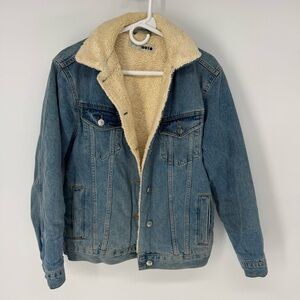 Topshop Moto western Bohemian Indie Denim Jacket with Sherpa Collar
